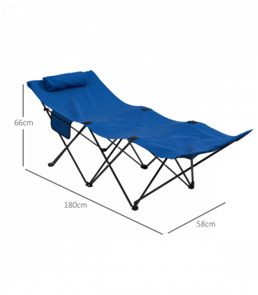 Outsunny Foldable Sun Lounger w/ Side Pocket, Oxford Headrest Sun Lounger, Blue