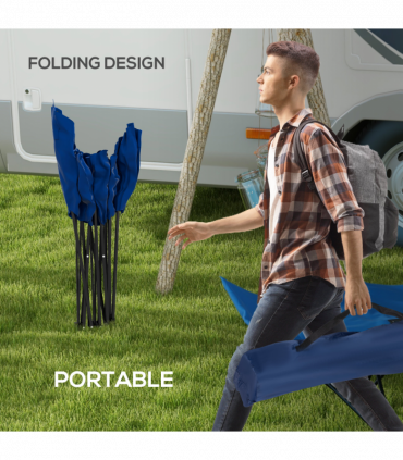 Outsunny Foldable Sun Lounger w/ Side Pocket, Oxford Headrest Sun Lounger, Blue