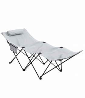 Outsunny Foldable Sun Lounger w/ Side Pocket, Oxford Headrest Sun Lounger, Grey
