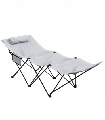 Outsunny Foldable Sun Lounger w/ Side Pocket, Oxford Headrest Sun Lounger, Grey