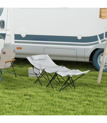 Outsunny Foldable Sun Lounger w/ Side Pocket, Oxford Headrest Sun Lounger, Grey