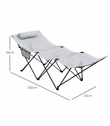 Outsunny Foldable Sun Lounger w/ Side Pocket, Oxford Headrest Sun Lounger, Grey
