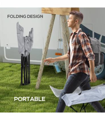 Outsunny Foldable Sun Lounger w/ Side Pocket, Oxford Headrest Sun Lounger, Grey