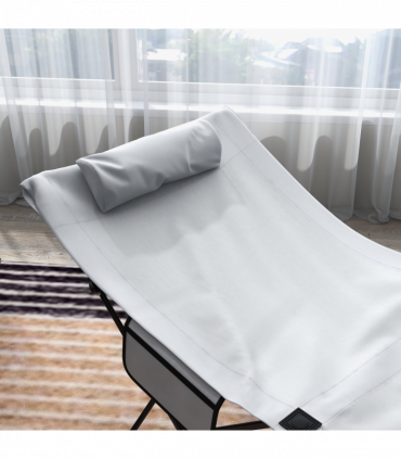 Outsunny Foldable Sun Lounger w/ Side Pocket, Oxford Headrest Sun Lounger, Grey