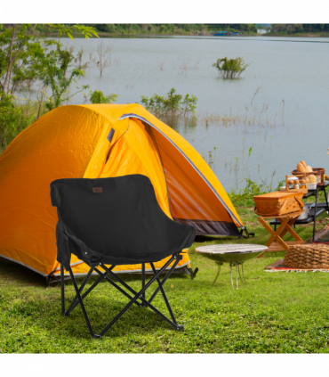 Outsunny Folding Camping Chair with Carrying Bag and Storage Pocket, Black