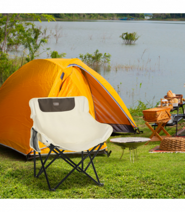 Outsunny Folding Camping Chair with Carrying Bag and Storage Pocket, White