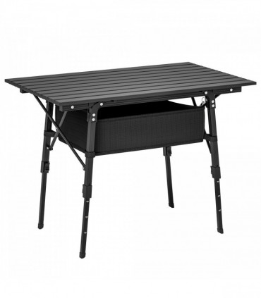 Outsunny Folding Camping Table w/ Adjustable Height, Storage Basket, Black