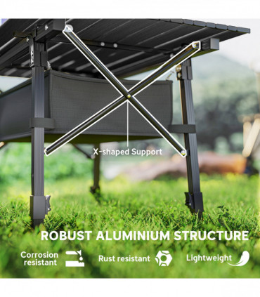 Outsunny Folding Camping Table w/ Adjustable Height, Storage Basket, Black