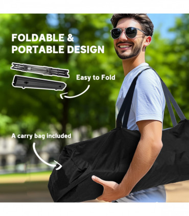 Outsunny Folding Camping Table w/ Adjustable Height, Storage Basket, Black