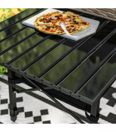 Outsunny Folding Camping Table w/ Adjustable Height, Storage Basket, Black