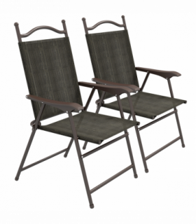 Outsunny Folding Chairs Set with Armrest Breathable Mesh Fabric Seat Dark Brown