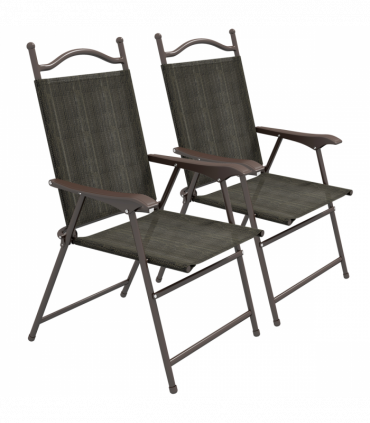 Outsunny Folding Chairs Set with Armrest Breathable Mesh Fabric Seat Dark Brown