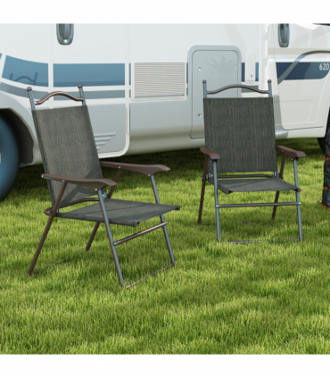 Outsunny Folding Chairs Set with Armrest Breathable Mesh Fabric Seat Dark Brown