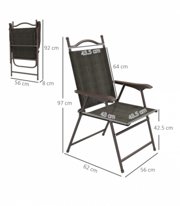 Outsunny Folding Chairs Set with Armrest Breathable Mesh Fabric Seat Dark Brown