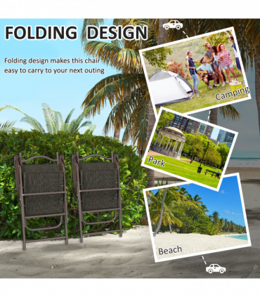Outsunny Folding Chairs Set with Armrest Breathable Mesh Fabric Seat Dark Brown