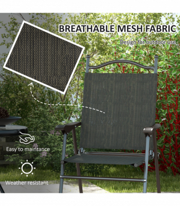 Outsunny Folding Chairs Set with Armrest Breathable Mesh Fabric Seat Dark Brown