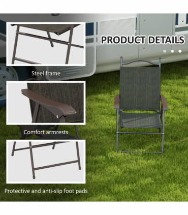 Outsunny Folding Chairs Set with Armrest Breathable Mesh Fabric Seat Dark Brown