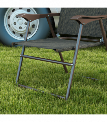 Outsunny Folding Chairs Set with Armrest Breathable Mesh Fabric Seat Dark Brown