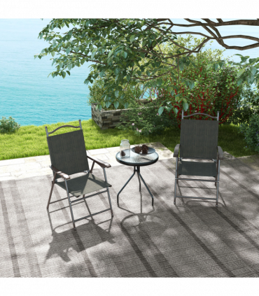 Outsunny Folding Chairs Set with Armrest Breathable Mesh Fabric Seat Dark Brown