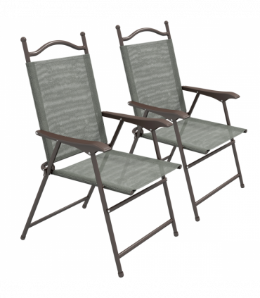Outsunny Folding Chairs Set with Armrest, Breathable Mesh Fabric Seat, Dark Grey