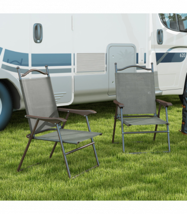 Outsunny Folding Chairs Set with Armrest, Breathable Mesh Fabric Seat, Dark Grey