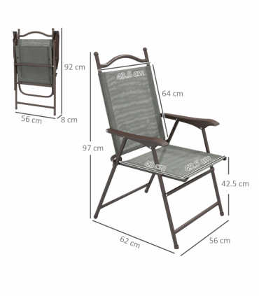 Outsunny Folding Chairs Set with Armrest, Breathable Mesh Fabric Seat, Dark Grey