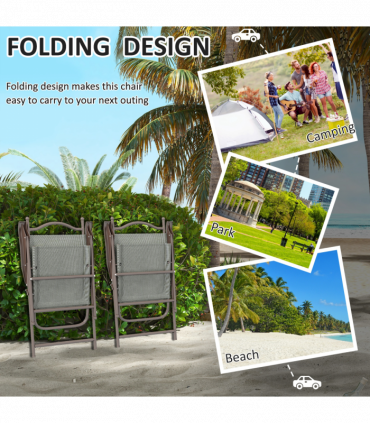 Outsunny Folding Chairs Set with Armrest, Breathable Mesh Fabric Seat, Dark Grey