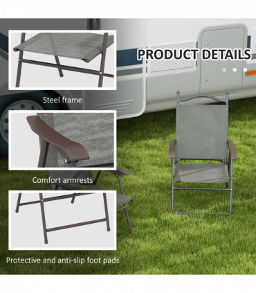 Outsunny Folding Chairs Set with Armrest, Breathable Mesh Fabric Seat, Dark Grey