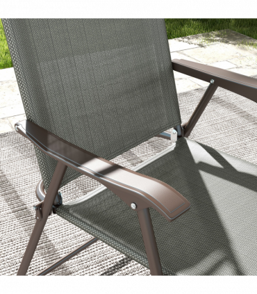 Outsunny Folding Chairs Set with Armrest, Breathable Mesh Fabric Seat, Dark Grey