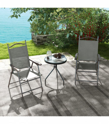 Outsunny Folding Chairs Set with Armrest, Breathable Mesh Fabric Seat, Dark Grey