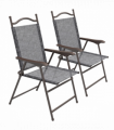 Outsunny Folding Chairs Set with Armrest, Breathable Mesh Fabric Seat, Grey