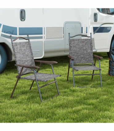 Outsunny Folding Chairs Set with Armrest, Breathable Mesh Fabric Seat, Grey