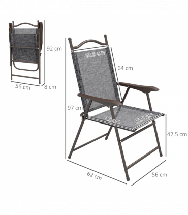 Outsunny Folding Chairs Set with Armrest, Breathable Mesh Fabric Seat, Grey