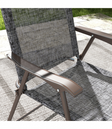 Outsunny Folding Chairs Set with Armrest, Breathable Mesh Fabric Seat, Grey