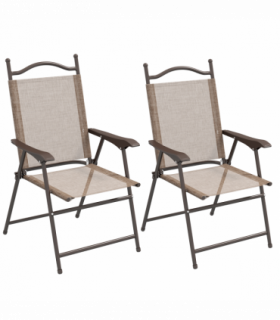 Outsunny Folding Chairs Set, Breathable Mesh Fabric Seat, Mixed Brown