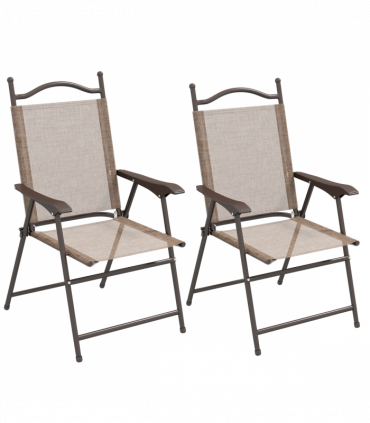 Outsunny Folding Chairs Set, Breathable Mesh Fabric Seat, Mixed Brown