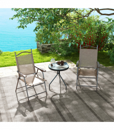 Outsunny Folding Chairs Set, Breathable Mesh Fabric Seat, Mixed Brown