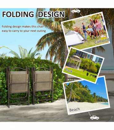 Outsunny Folding Chairs Set, Breathable Mesh Fabric Seat, Mixed Brown