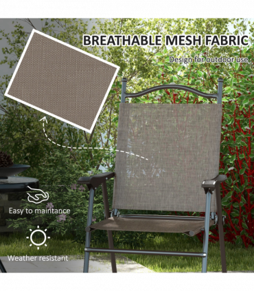 Outsunny Folding Chairs Set, Breathable Mesh Fabric Seat, Mixed Brown