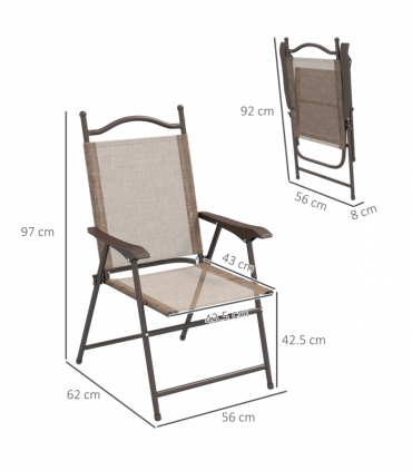 Outsunny Folding Chairs Set, Breathable Mesh Fabric Seat, Mixed Brown
