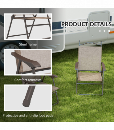 Outsunny Folding Chairs Set, Breathable Mesh Fabric Seat, Mixed Brown