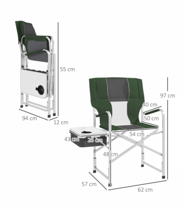 Outsunny Folding Directors Chair Aluminium Camping Chair with Cooler Bag Green