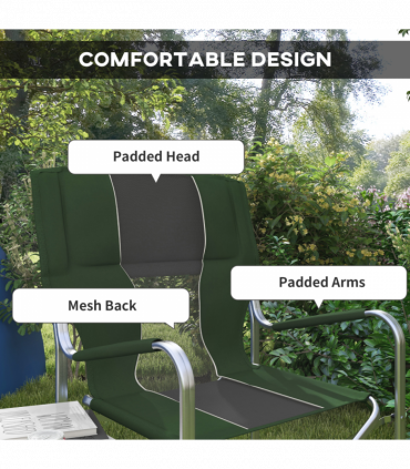 Outsunny Folding Directors Chair Aluminium Camping Chair with Cooler Bag Green