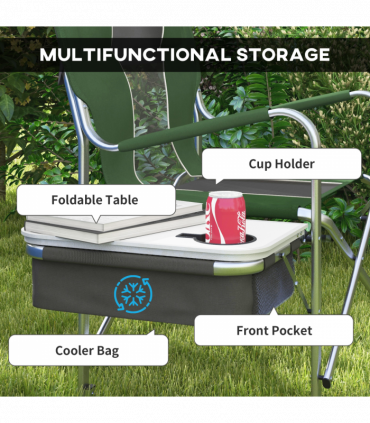 Outsunny Folding Directors Chair Aluminium Camping Chair with Cooler Bag Green