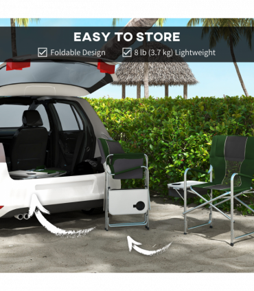 Outsunny Folding Directors Chair Aluminium Camping Chair with Cooler Bag Green