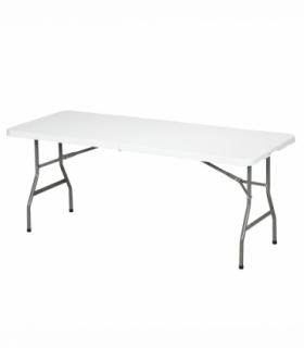 Outsunny Folding Garden Table, Patio Table with Metal Frame, White