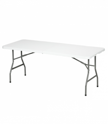 Outsunny Folding Garden Table, Patio Table with Metal Frame, White