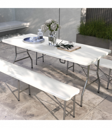 Outsunny Folding Garden Table, Patio Table with Metal Frame, White