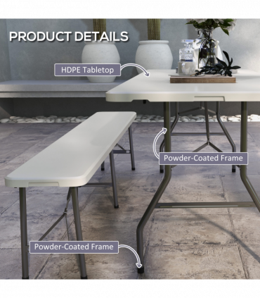 Outsunny Folding Garden Table, Patio Table with Metal Frame, White