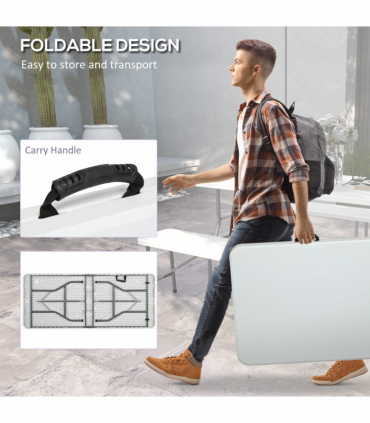 Outsunny Folding Garden Table, Patio Table with Metal Frame, White